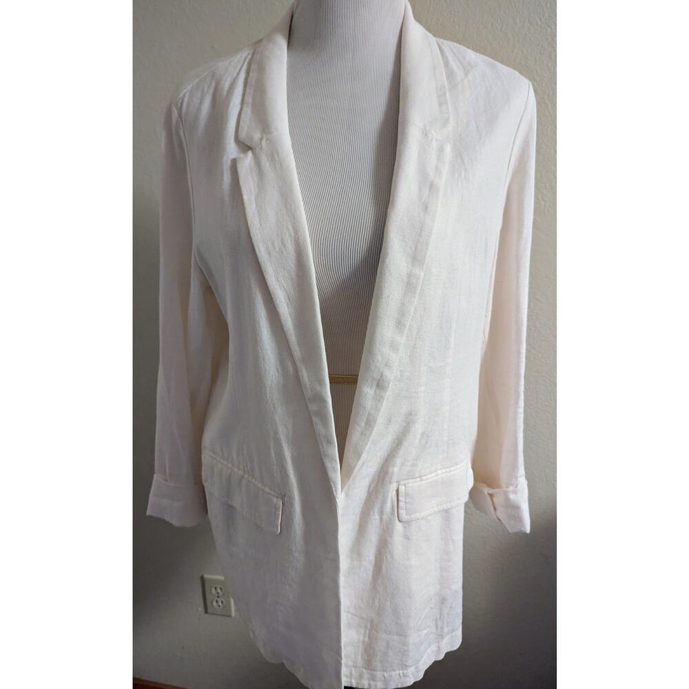 Old Navy Women's Large White Linen Blend Longline Open Front Blazer Jacket